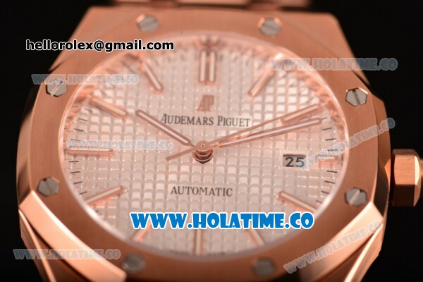 Audemars Piguet Royal Oak 41MM Clone AP Calibre 3120 Automatic Full Rose Gold with White Dial and Stick Markers (EF) - Click Image to Close